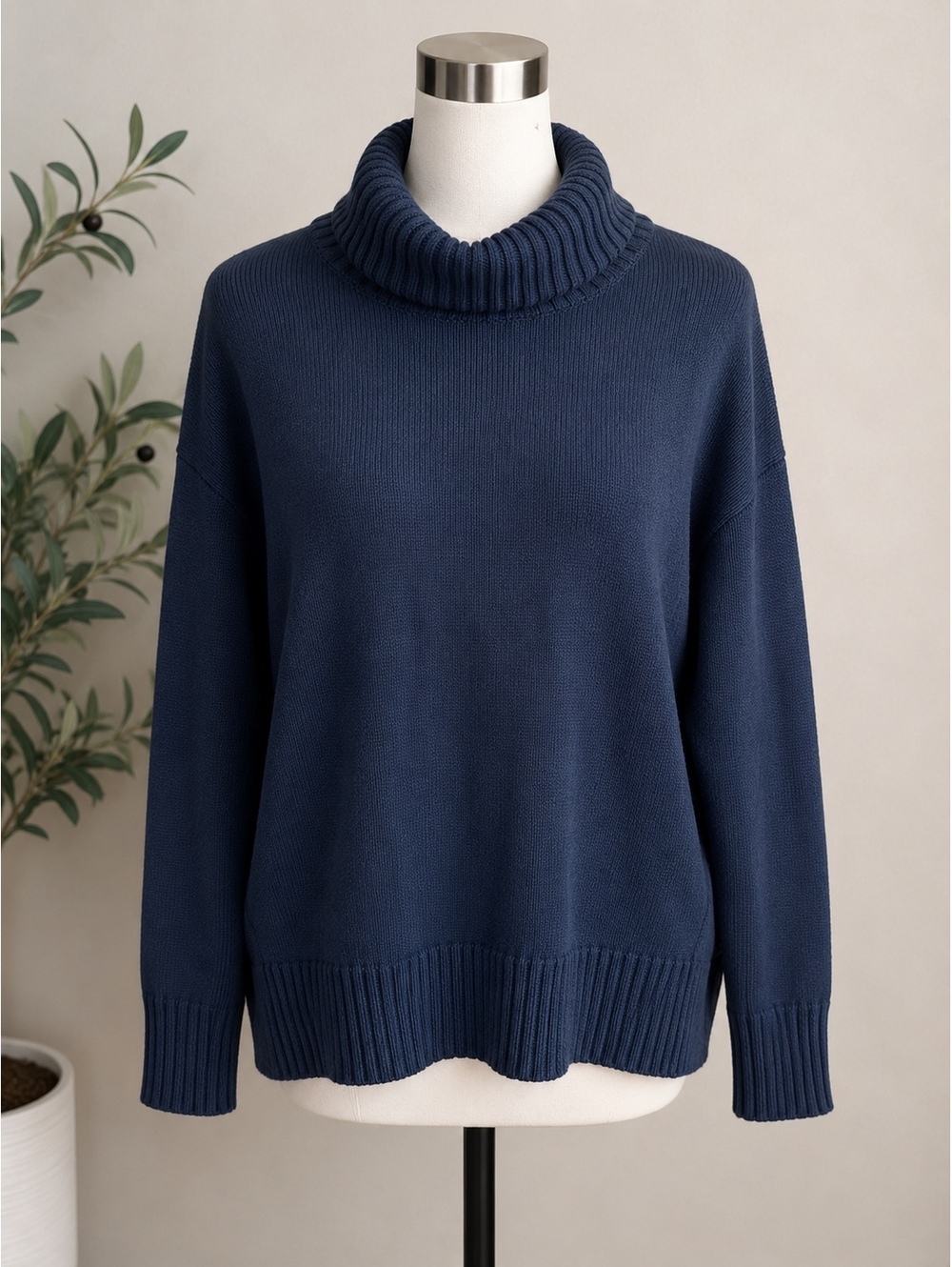 GAP Turtleneck Sweater Women’s L Black Cotton Chunky Knit Relaxed Mock Neck NWT